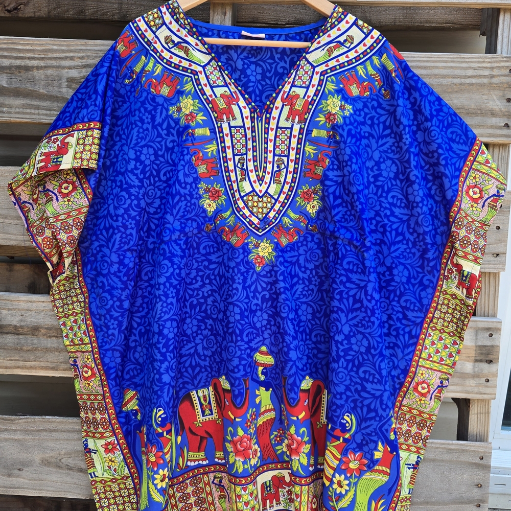 Vibrant Blue Ethnic Print Kaftan Dress